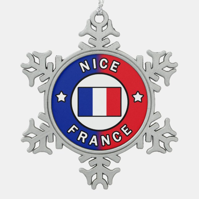 Nice France Schneeflocken Zinn-Ornament (Vorderseite)
