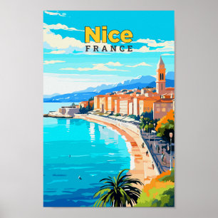 Nice France Travel Art Vintag Illustration Poster