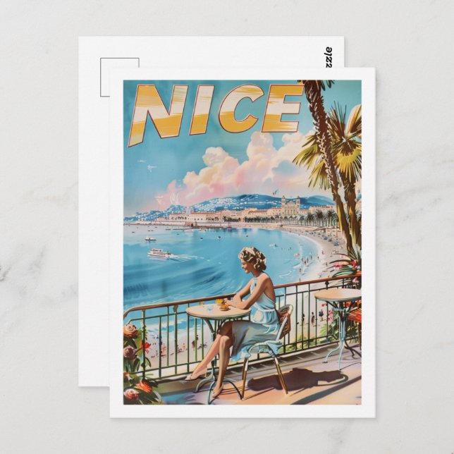 Nice France Vintag Berühmter Reiseort Postkarte (Vorne/Hinten)