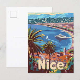 Nice France Vintag Retro Travel Illustration Postkarte