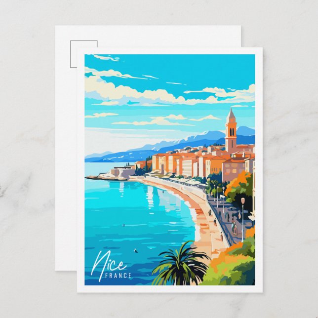 Nice France Vintage Illustration Postkarte (Vorne/Hinten)