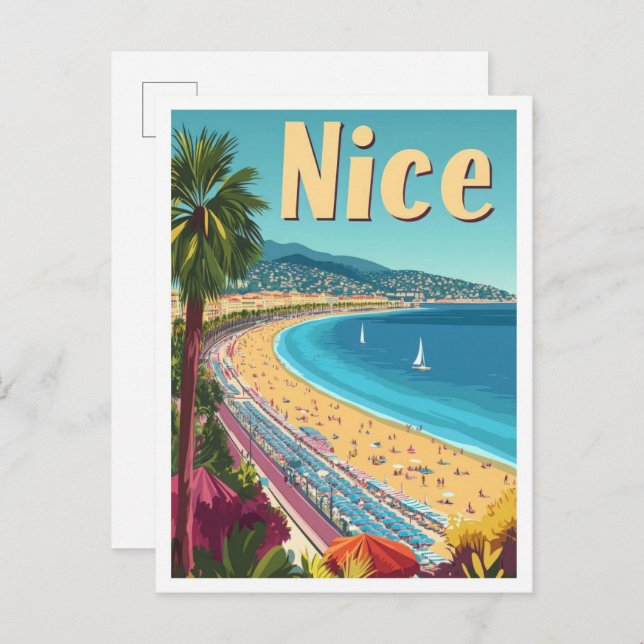 Nice France Vintage Travel Illustration Postkarte (Vorne/Hinten)
