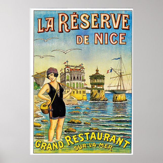 Nice, Frankreich, Frau in Badeanzug am Strand Poster (Vorne)