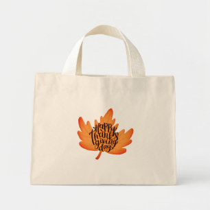 Nice Happy Thanksgiving Typografie auf Leaf Fall Mini Stoffbeutel