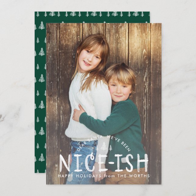 Nice-ish Naughty oder Nice Funny Funny Kids Weihna Einladung (Vorne/Hinten)