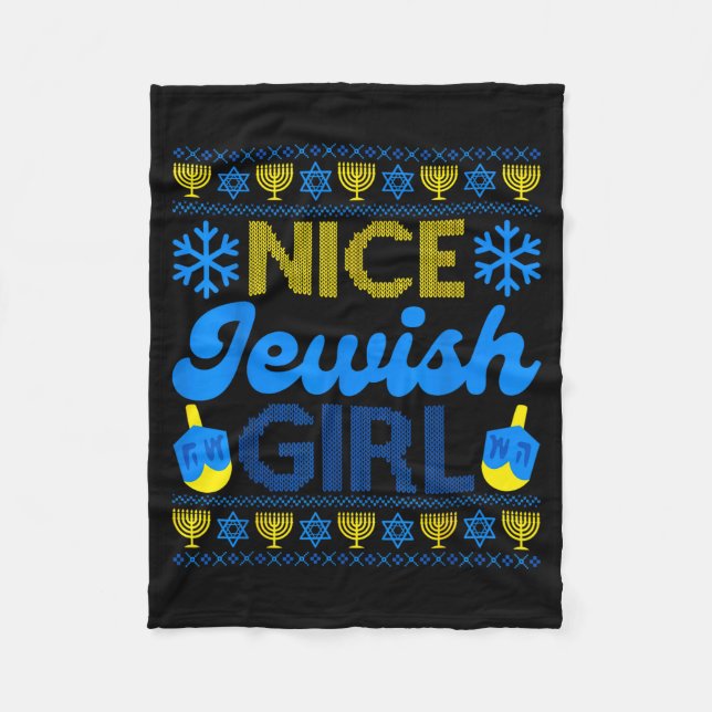 Nice Jewish Girl Ugly Happy Hanukkah Sweater Chanu Fleecedecke (Vorderseite)
