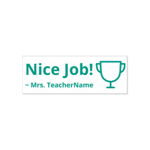 "Nice Job!" + Name des Lehrers Rubber Briefmarke Permastempel