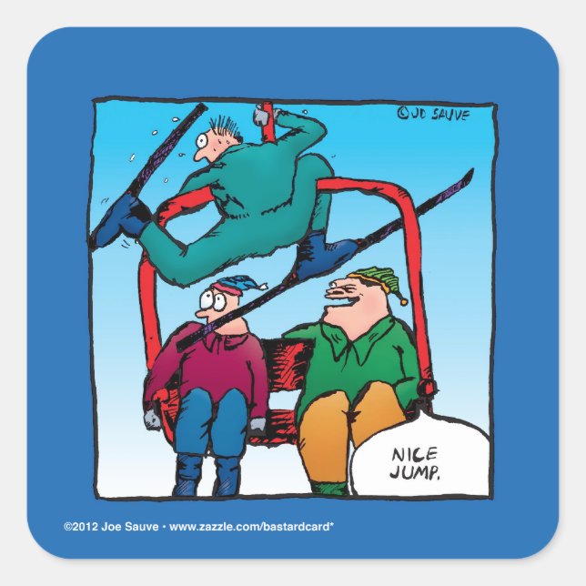 Nice Jump Cartoon Skiers Quadratischer Aufkleber (Vorderseite)