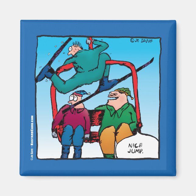 Nice Jump Funny Skiers Cartoon Magnet (Vorne)