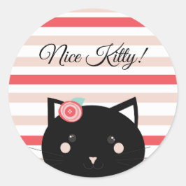 Nice Kitty Black Cat Niedliche Belohnung Runder Aufkleber