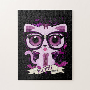 Nice Kitty - Weiß und Lila Puzzle