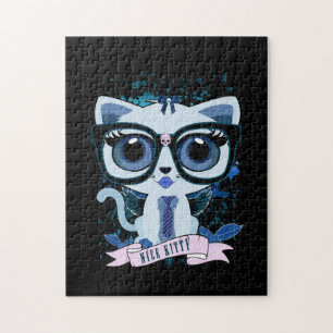 Nice Kitty - White & Blue Puzzle