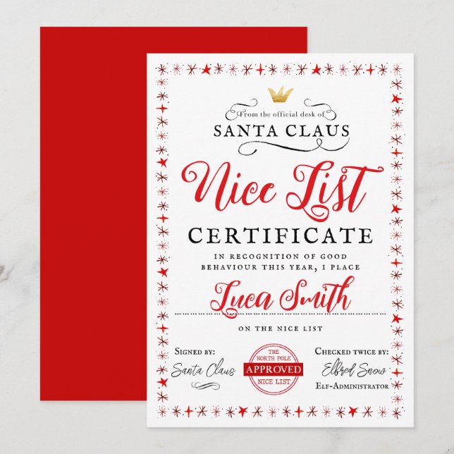 Nice List Christmas Card Einladung (Vorne/Hinten)