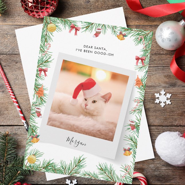 Nice List Funny Pet Cat Foto Custom Weihnachten (Nice List Funny Pet Cat Photo Custom Christmas Holiday Card)
