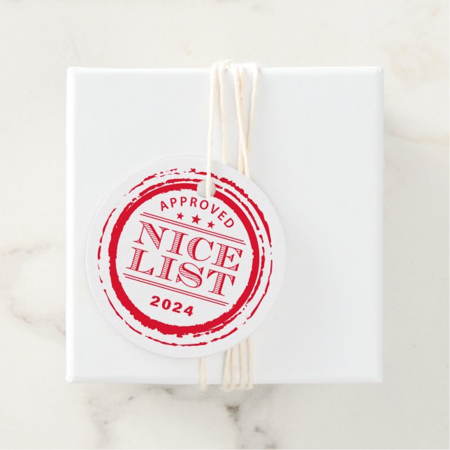 NICE LIST funny Santa approved stamp red Geschenkanhänger (Beispiel)