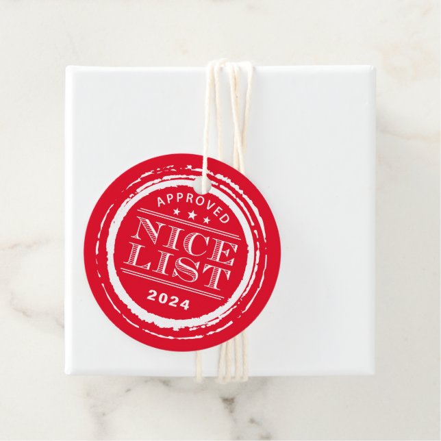 NICE LIST funny Santa approved stamp red Geschenkanhänger (Beispiel)