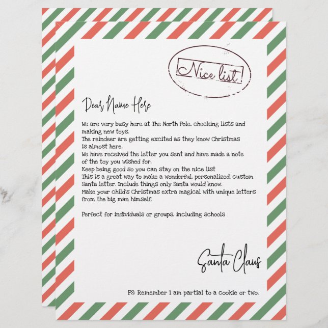 Nice List Letter of Santa Personalisiert (Vorne/Hinten)
