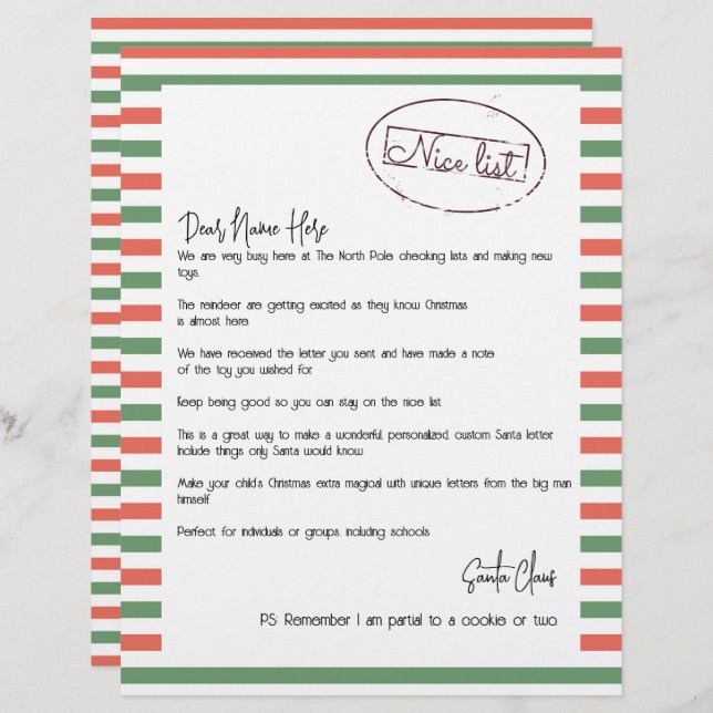 Nice List Letter of Santa Personalisiert (Vorne/Hinten)