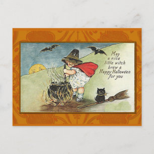Nice Little Hexenkarte Vintag Halloween Postkarte