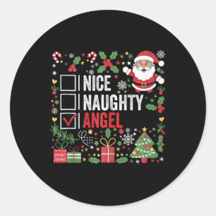 Nice Naughty Angel Funny Christmas Weihnachtsmann Runder Aufkleber