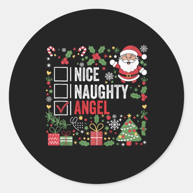 Nice Naughty Angel Funny Christmas Weihnachtsmann  Runder Aufkleber (Vorderseite)