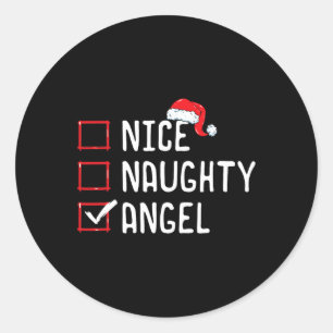 Nice Naughty Angel Weihnachtsliste Runder Aufkleber
