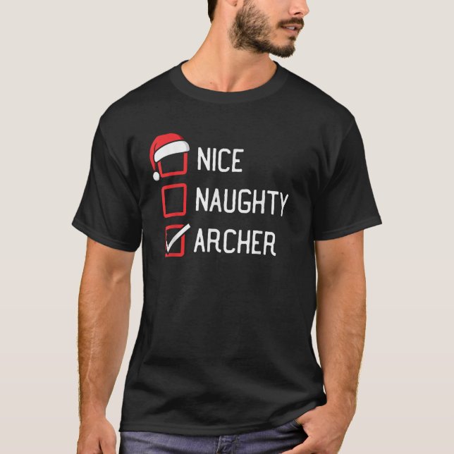 Nice Naughty Archer Family Group Matching Christma T-Shirt (Vorderseite)
