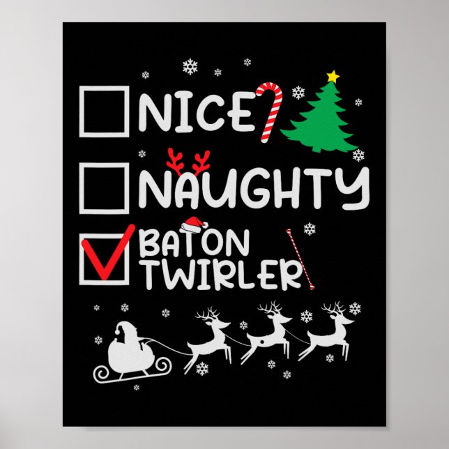 Nice Naughty Baton Twirler Majorette Christmas Lis Poster (Vorne)