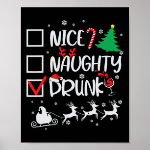 Nice Naughty Betrunkener Karo Funny Christmas Poster