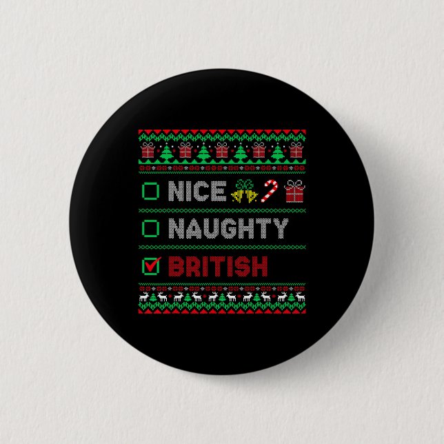 Nice Naughty British Christmas Checklist England Button (Vorderseite)