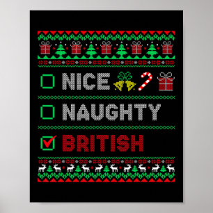 Nice Naughty British Christmas Checklist England Poster
