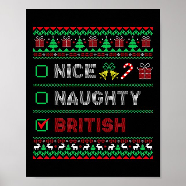 Nice Naughty British Christmas Checklist England Poster (Vorne)