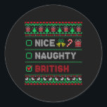 Nice Naughty British Christmas Checklist England Runder Aufkleber<br><div class="desc">Nice Naughty British Christmas Checklist England</div>