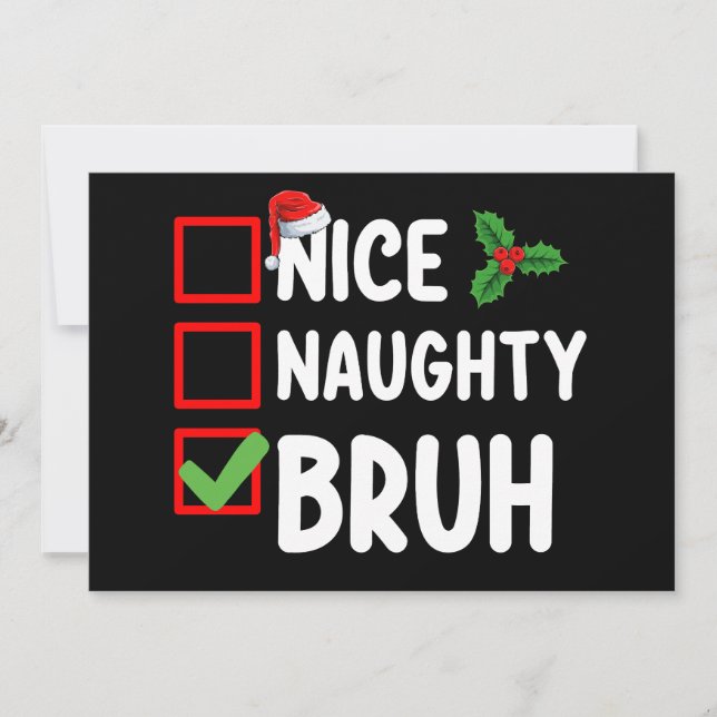 Nice Naughty Bruh Weihnachtskalender Urlaub Einladung (Vorderseite)