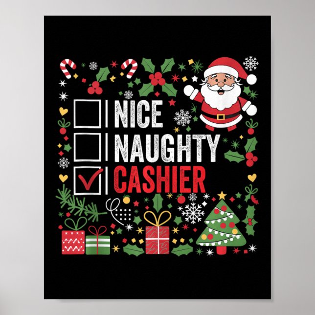 Nice Naughty Cashier Funny Christmas Weihnachtsman Poster (Vorne)