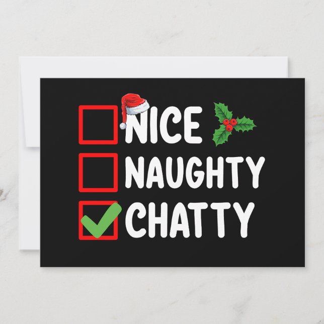 Nice Naughty Chatty Weihnachtsfeiertag Einladung (Vorderseite)
