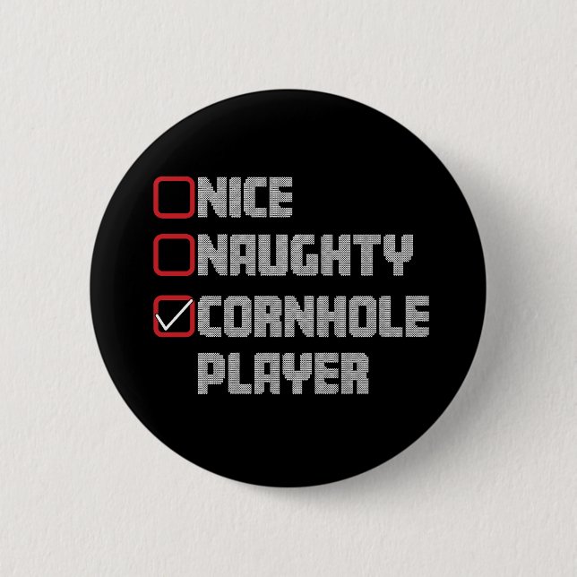 Nice Naughty Cornhole Player List Uggge Weihnachte Button (Vorderseite)