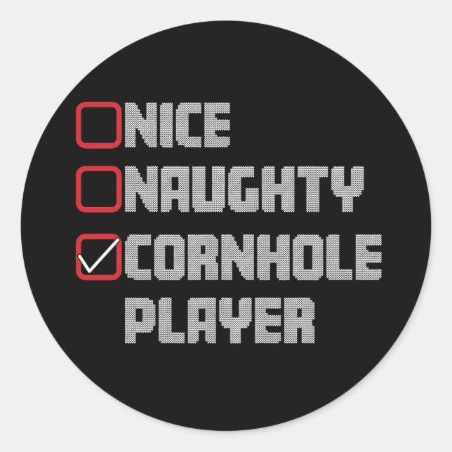 Nice Naughty Cornhole Player List Uggge Weihnachte Runder Aufkleber (Vorderseite)