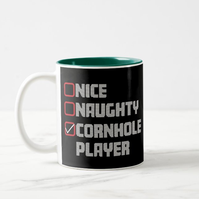 Nice Naughty Cornhole Player List Uggge Weihnachte Zweifarbige Tasse (Links)