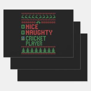 Nice Naughty Cricket Player Funny Christmas Gesche Geschenkpapier Set