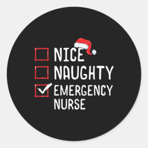 Nice Naughty Emergency Nurgency Weihnachtsliste Er Runder Aufkleber