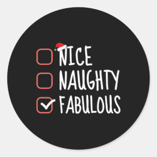 Nice Naughty Fabulous Funny Christmas List Santa C Runder Aufkleber