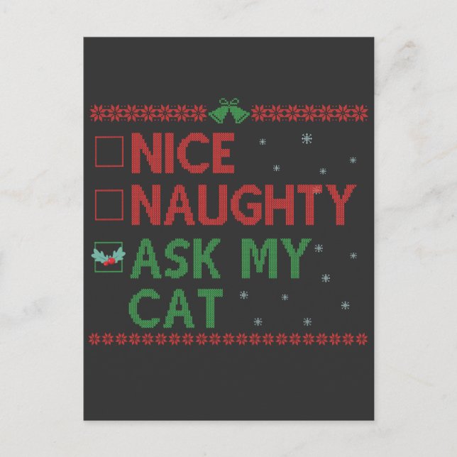 Nice Naughty Fragte My Cat Funny Christmas Weihnac Postkarte (Vorderseite)