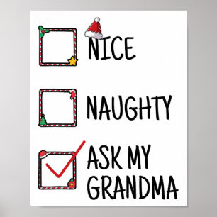 Nice Naughty Fragte My Oma Funny Christmas Kids m Poster