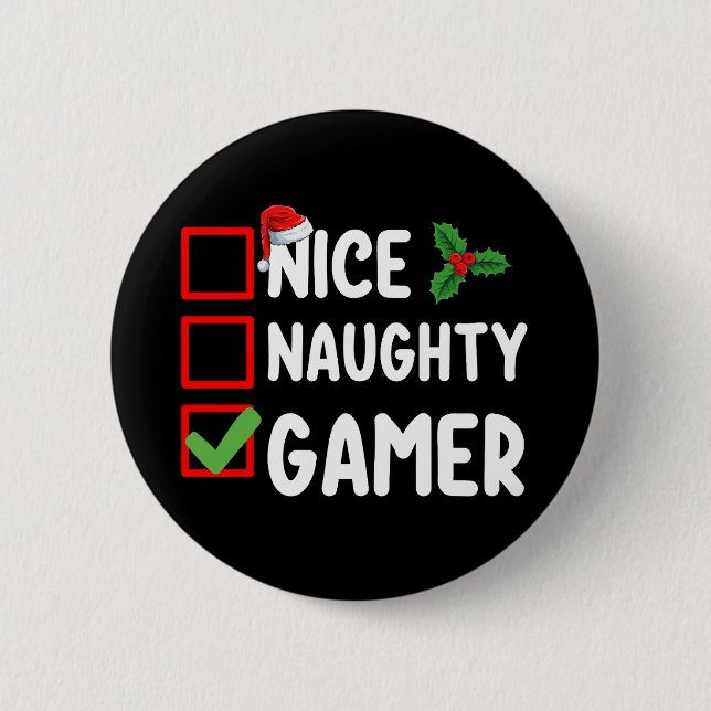 Nice Naughty Gamer Christmas List Gaming Santa Button (Vorderseite)