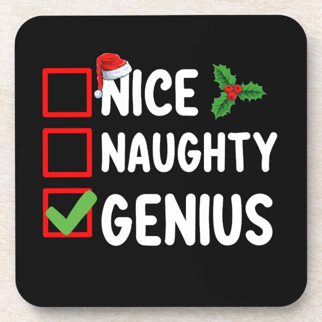 Nice Naughty Genius Weihnachtsliste Familienurlaub Getränkeuntersetzer (Vorderseite)