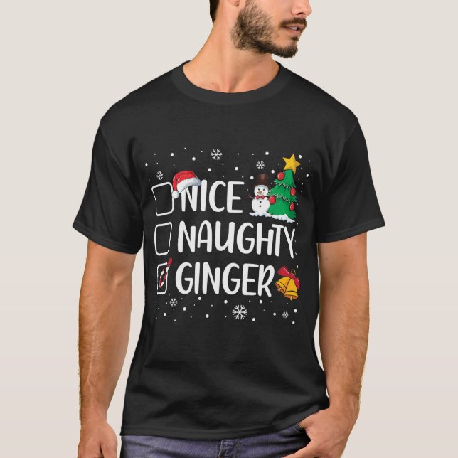 Nice Naughty Ginger Christmas Pajama Candy Cane T-Shirt (Vorderseite)