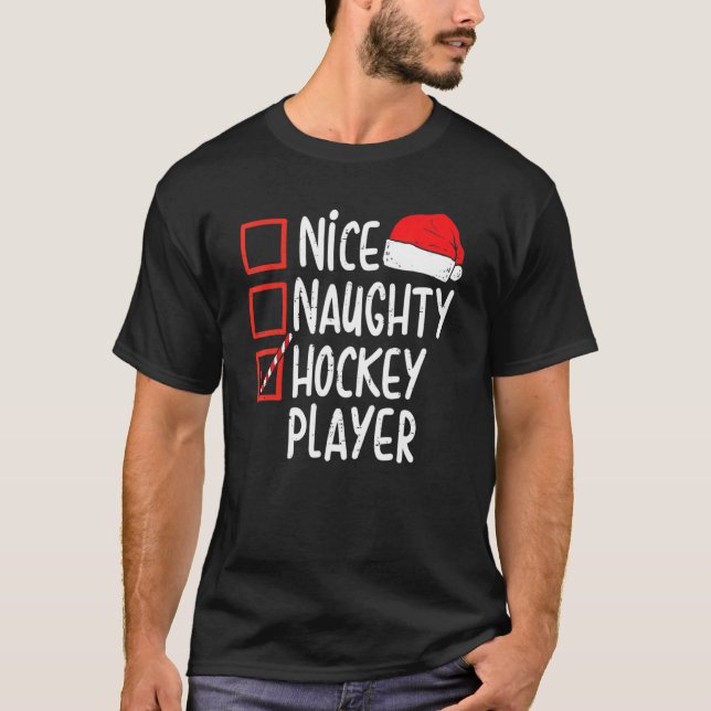 Nice Naughty Hockey Player Christmas  Xmas Santa H T-Shirt (Vorderseite)