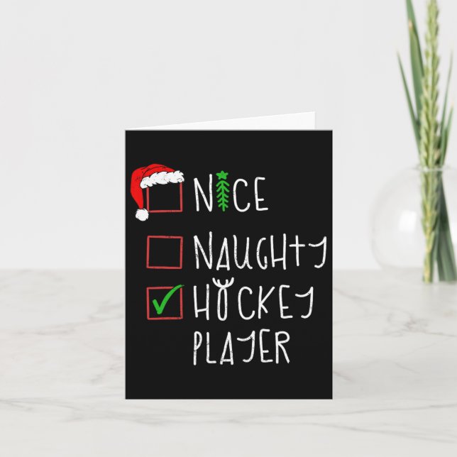 Nice Naughty Hockey Player Sonniges Weihnachtskost Karte (Vorderseite)