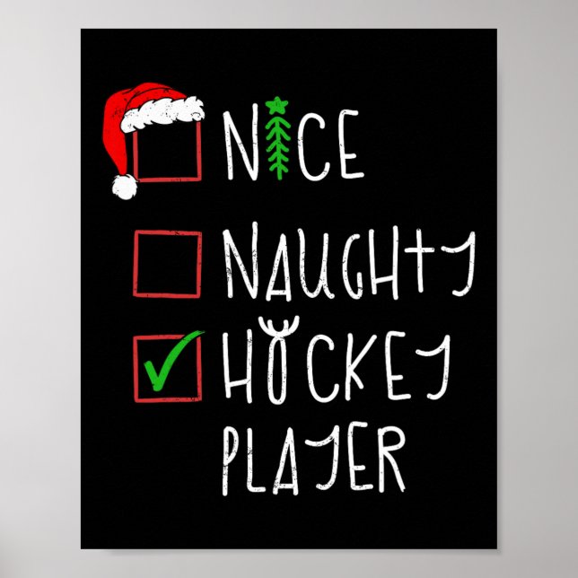 Nice Naughty Hockey Player Sonniges Weihnachtskost Poster (Vorne)